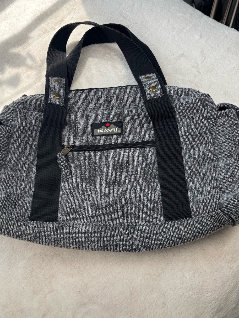 Kavu Gray Heather Shoulder Bag / Small Duffel Bag with Black Webbing - Picture 8 of 15